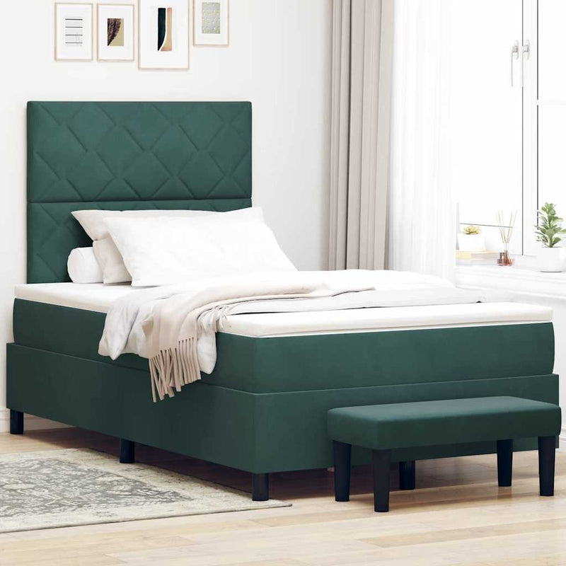 vidaXL Boxrugós ágy matracmal Sötétzöld 120 x 200 cm Bársony