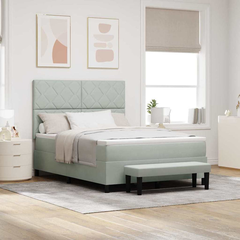 vidaXL Boxrugós ágy matracmal Világosszürke 140 x 200 cm Bársony