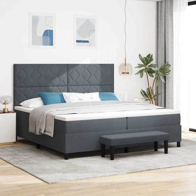 vidaXL Boxrugós ágy matracmal Sötétszürke 200 x 200 cm Bársony