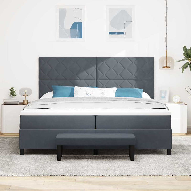 vidaXL Boxrugós ágy matracmal Sötétszürke 200 x 200 cm Bársony