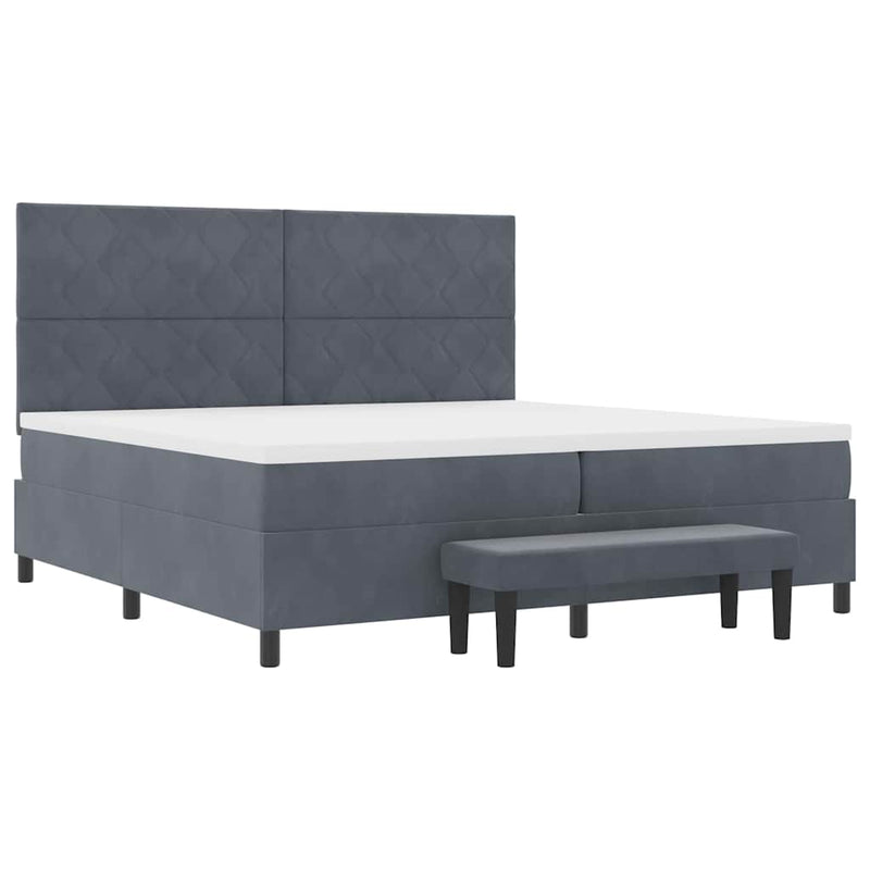 vidaXL Boxrugós ágy matracmal Sötétszürke 200 x 200 cm Bársony
