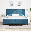 vidaXL Boxrugós ágy matracmal Sötétkék 200 x 200 cm Bársony