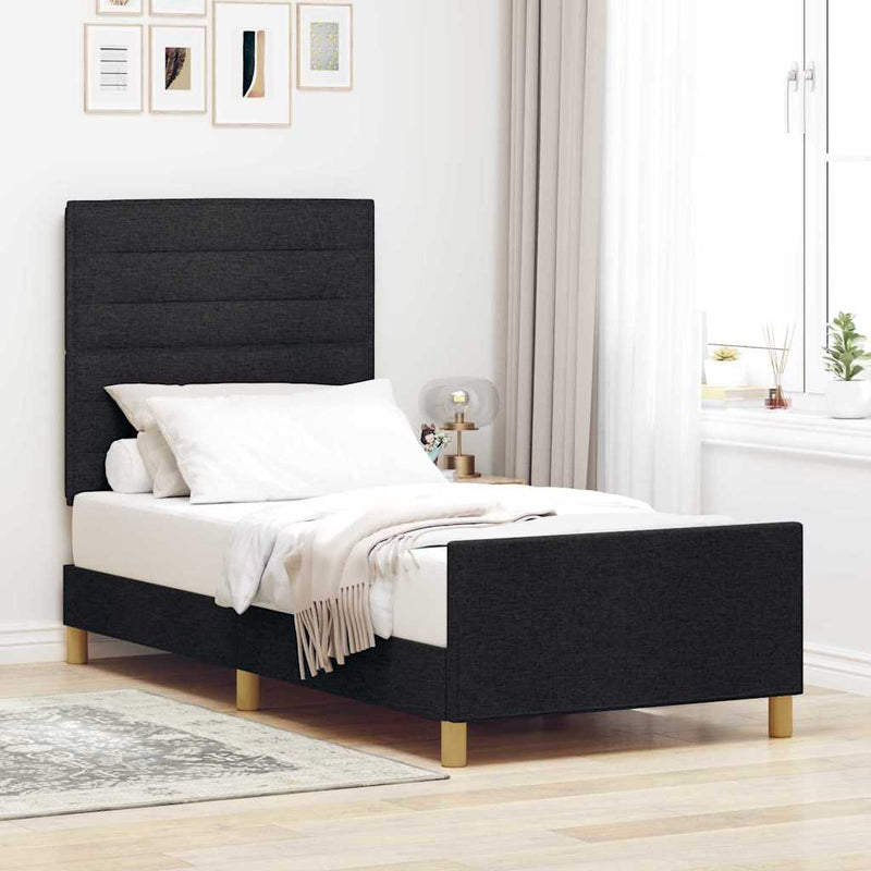 vidaXL Ágykeret fejtámlával Fekete 100 x 200 cm szövet