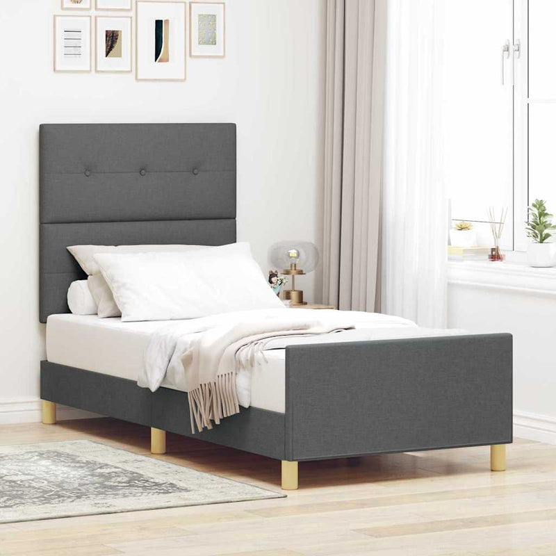 vidaXL Ágykeret fejtámlával Sötétszürke 100 x 200 cm szövet
