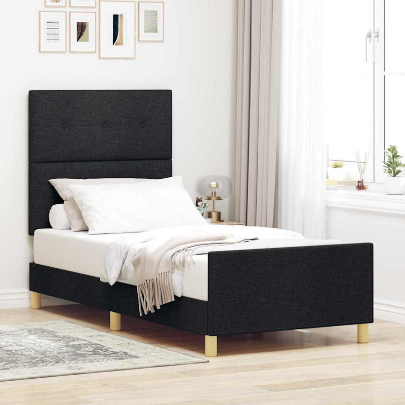 vidaXL Ágykeret fejtámlával Fekete 100 x 200 cm szövet