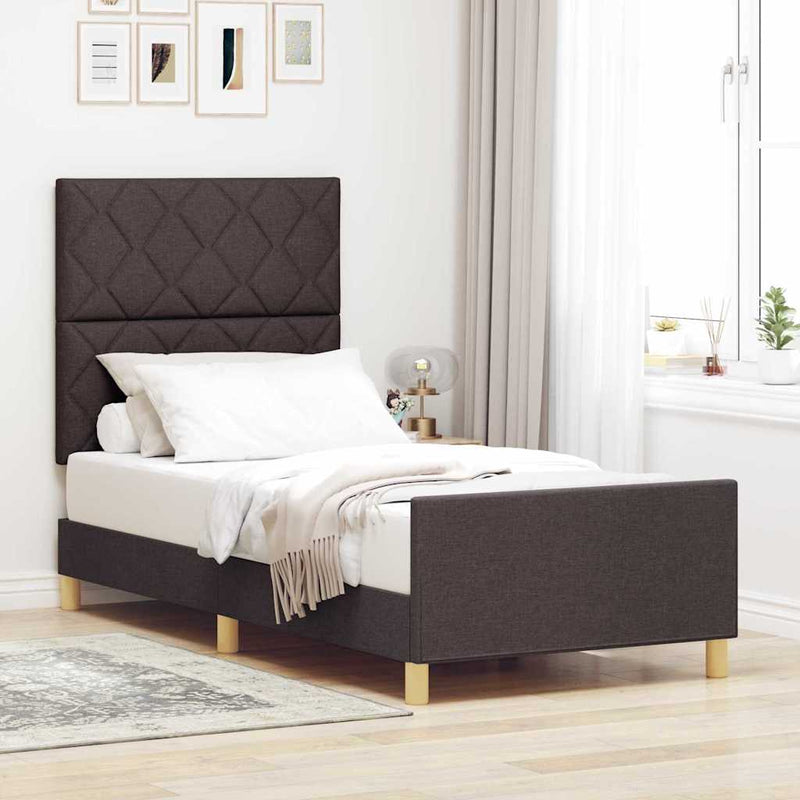 vidaXL Ágykeret fejtámlával sötétbarna 90 x 200 cm szövet