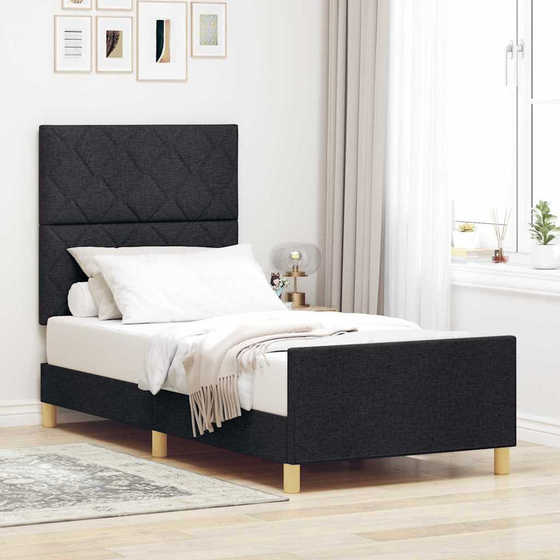 vidaXL Ágykeret fejtámlával Fekete 100 x 200 cm szövet