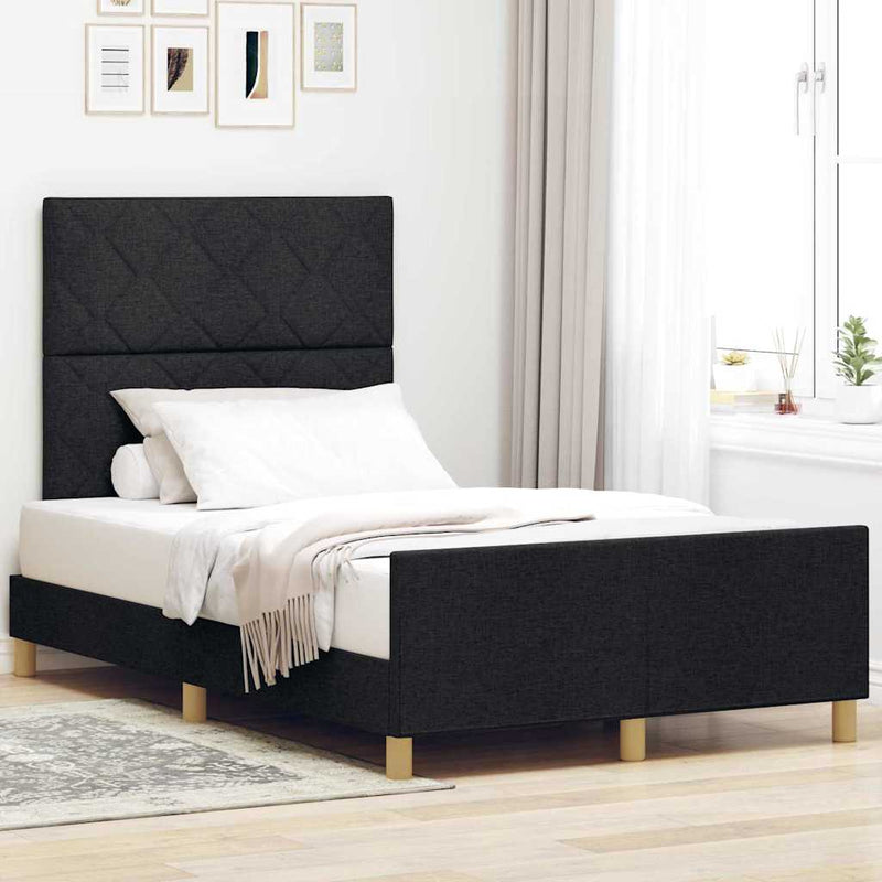vidaXL Ágykeret fejtámlával Fekete 120 x 200 cm szövet