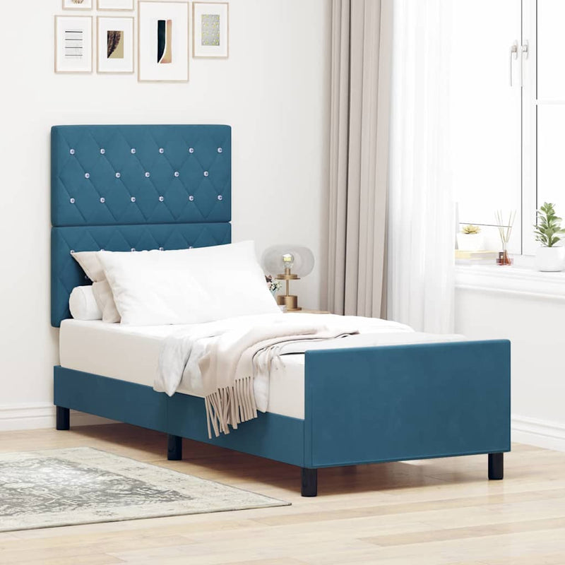 vidaXL Ágykeret fejtámlával Sötétkék 80 x 200 cm Bársony