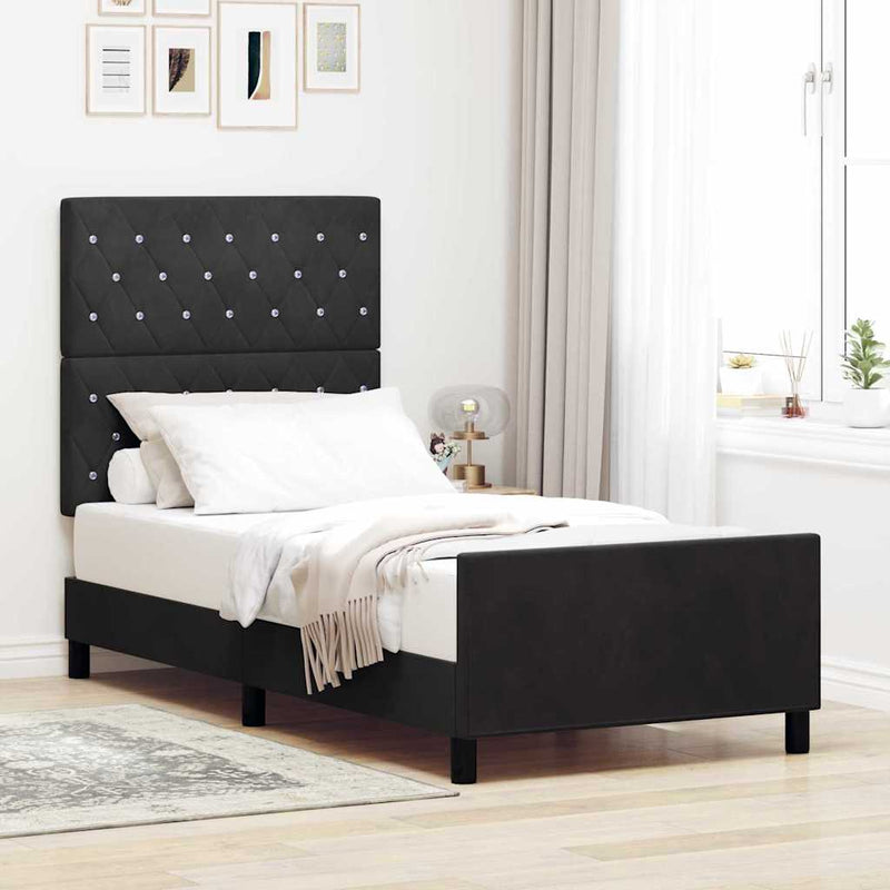 vidaXL Ágykeret fejtámlával Fekete 100 x 200 cm Bársony