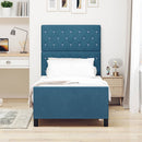 vidaXL Boxrugós ágy fejtámlával Sötét kék 100 x 200 cm Bársony