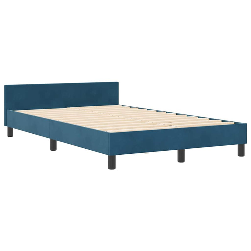 vidaXL Ágykeret fejtámlával Sötétkék 120 x 190 cm Bársony