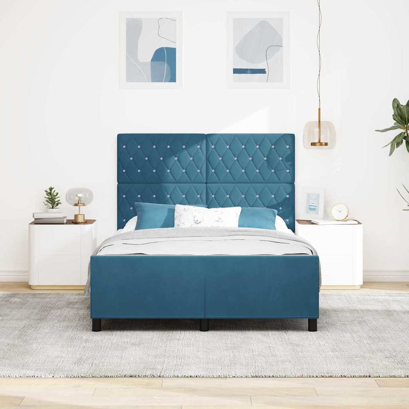 vidaXL Ágykeret fejtámlával Sötétkék 140 x 200 cm Bársony