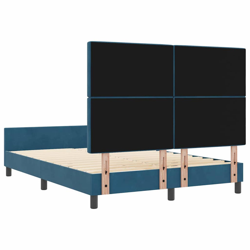 vidaXL Ágykeret fejtámlával Sötétkék 140 x 200 cm Bársony