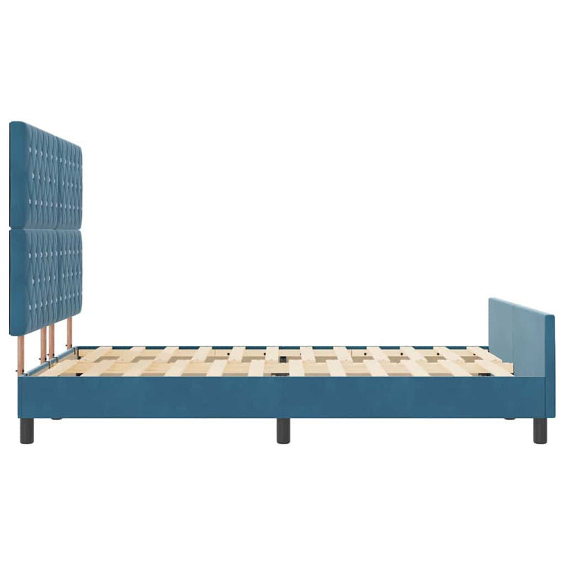 vidaXL Ágykeret fejtámlával Sötétkék 140 x 200 cm Bársony