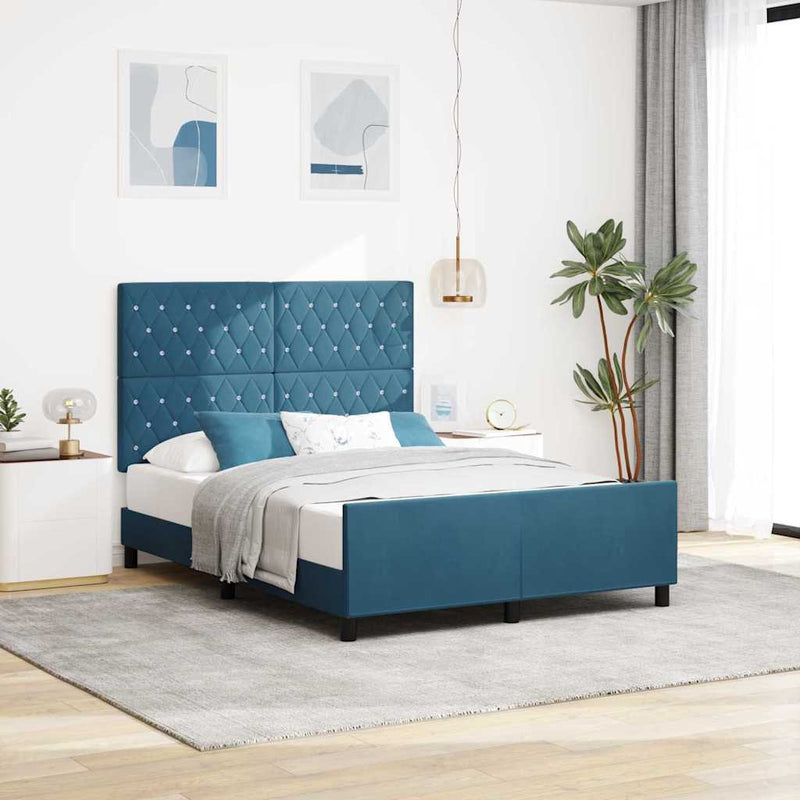 vidaXL Ágykeret fejtámlával Sötétkék 160 x 200 cm Bársony