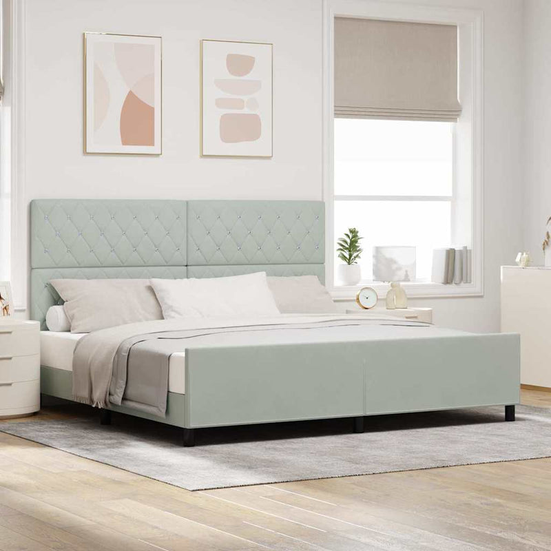 vidaXL Ágykeret fejtámlával Világosszürke 200 x 200 cm Bársony