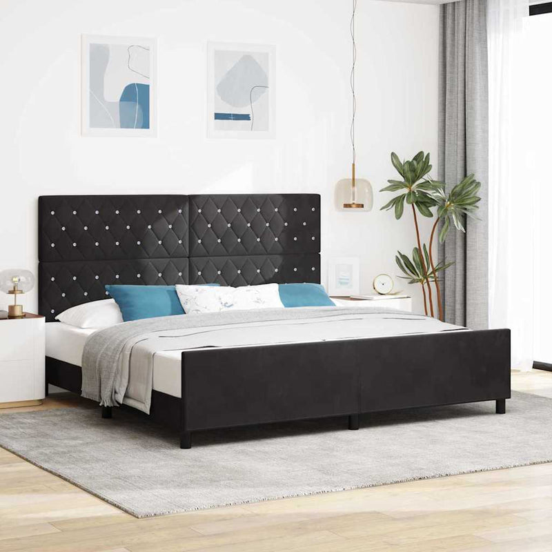 vidaXL Ágykeret fejtámlával Fekete 200 x 200 cm Bársony