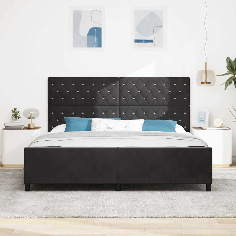 vidaXL Ágykeret fejtámlával Fekete 200 x 200 cm Bársony