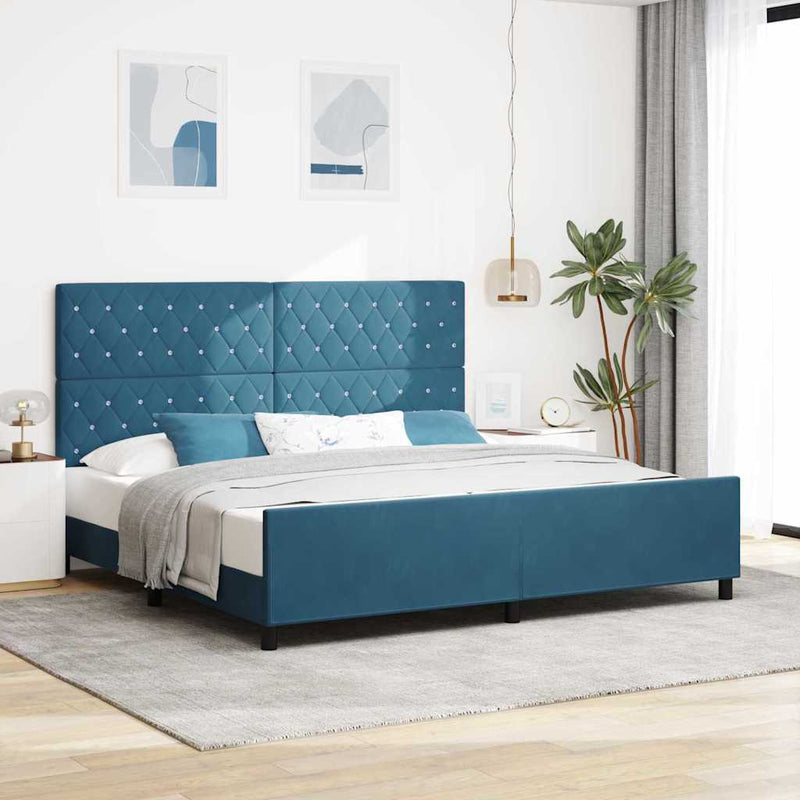 vidaXL Ágykeret fejtámlával Sötétkék 200 x 200 cm Bársony