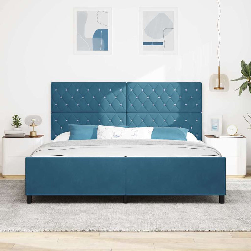 vidaXL Ágykeret fejtámlával Sötétkék 200 x 200 cm Bársony
