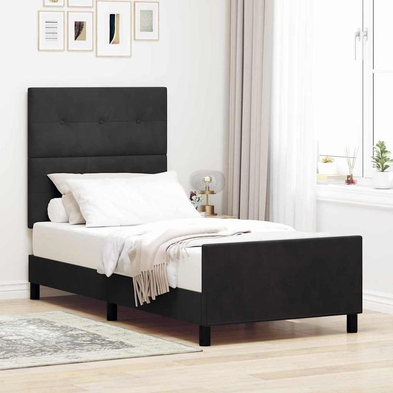 vidaXL Ágykeret fejtámlával Fekete 100 x 200 cm Bársony