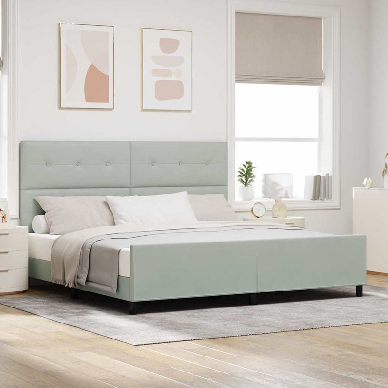 vidaXL Ágykeret fejtámlával Világosszürke 200 x 200 cm Bársony