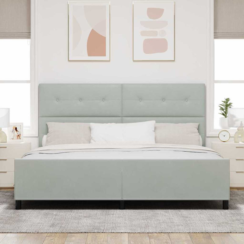 vidaXL Ágykeret fejtámlával Világosszürke 200 x 200 cm Bársony