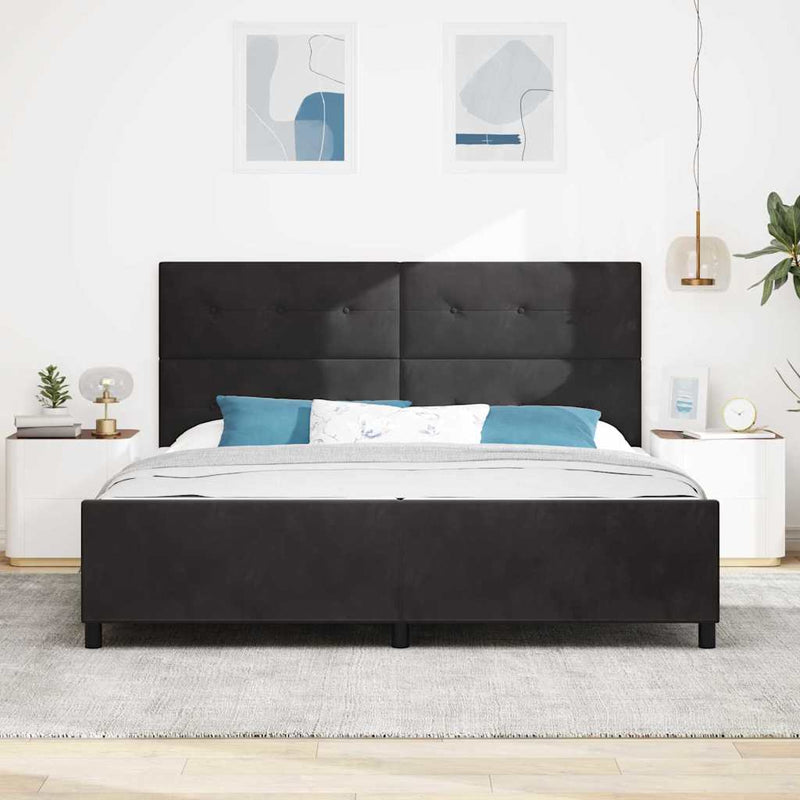 vidaXL Ágykeret fejtámlával Fekete 200 x 200 cm Bársony