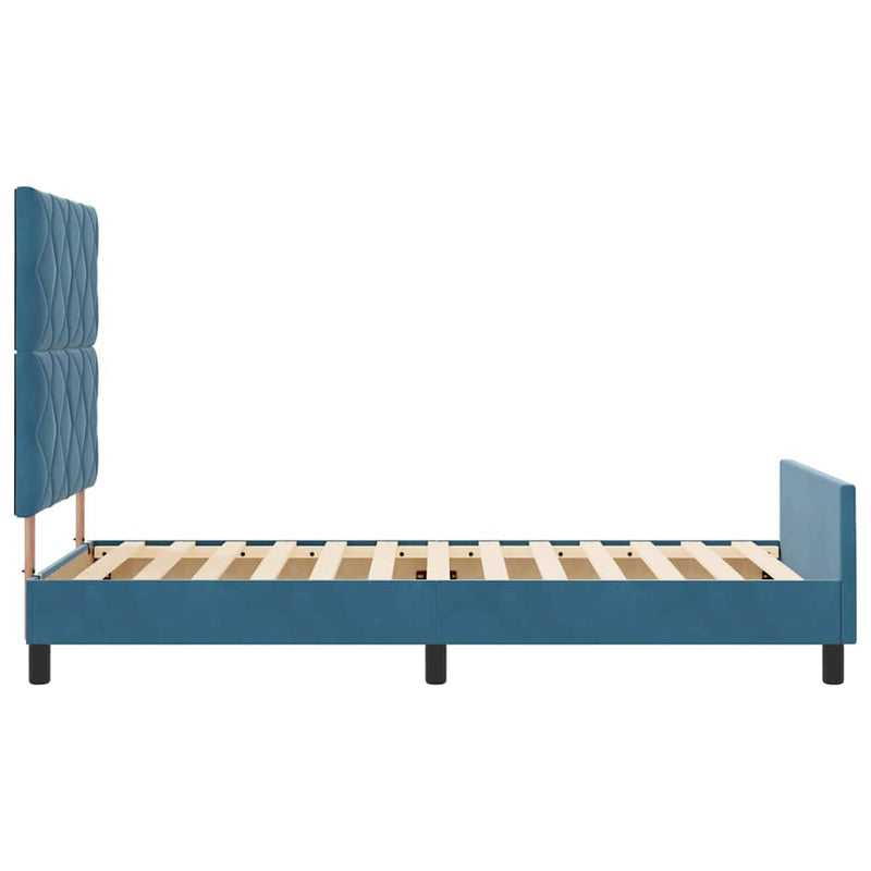 vidaXL Ágykeret fejtámlával Sötétkék 90 x 190 cm Bársony