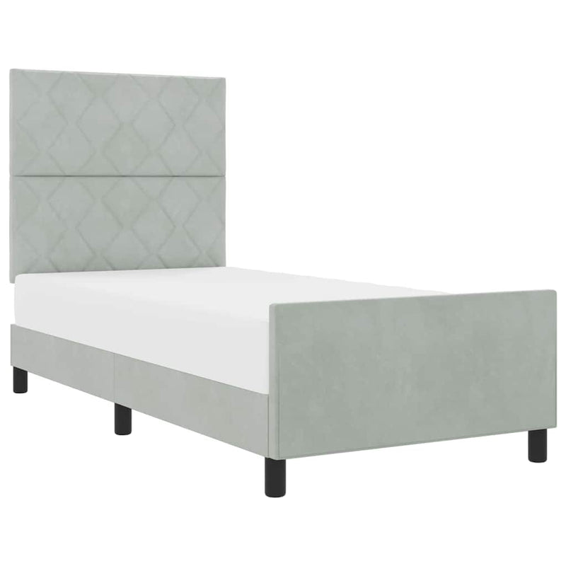vidaXL Ágykeret fejtámlával Világosszürke 90 x 200 cm Bársony