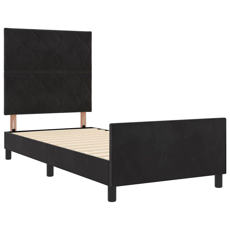 vidaXL Ágykeret fejtámlával Fekete 100 x 200 cm Bársony