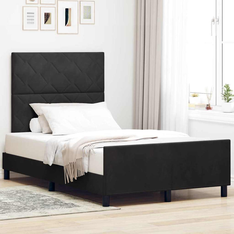 vidaXL Ágykeret fejtámlával Fekete 120 x 200 cm Bársony