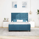 vidaXL Boxrugós ágy fejtámlával Sötét kék 140 x 190 cm Bársony