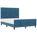 vidaXL Boxrugós ágy fejtámlával Sötét kék 140 x 190 cm Bársony