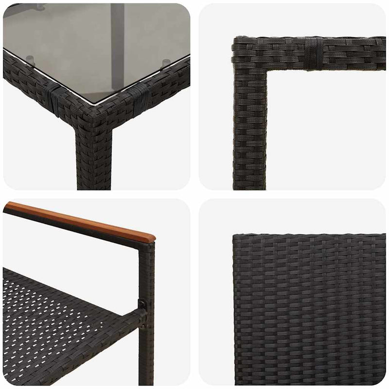 vidaXL Kert étkező szett 3 pcs Fekete 90 x 90 x 75 cm polirattan