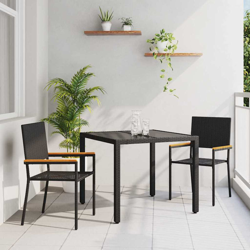 vidaXL Kert étkező szett 3 pcs Fekete 90 x 90 x 75 cm polirattan