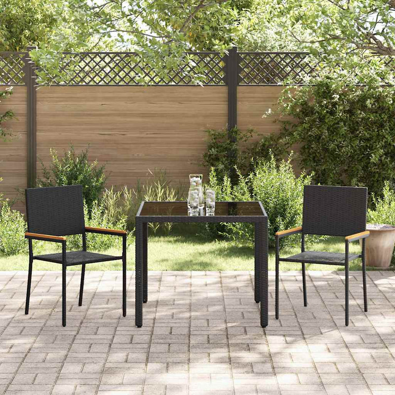 vidaXL Kert étkező szett 3 pcs Fekete 90 x 90 x 75 cm polirattan