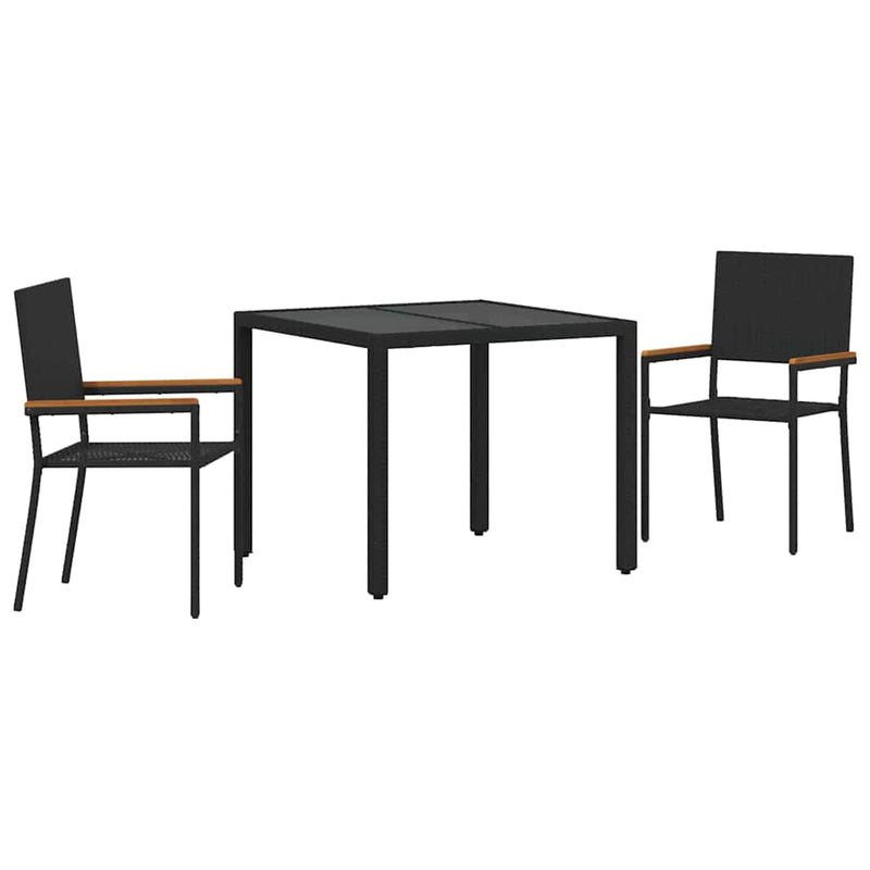 vidaXL Kert étkező szett 3 pcs Fekete 90 x 90 x 75 cm polirattan
