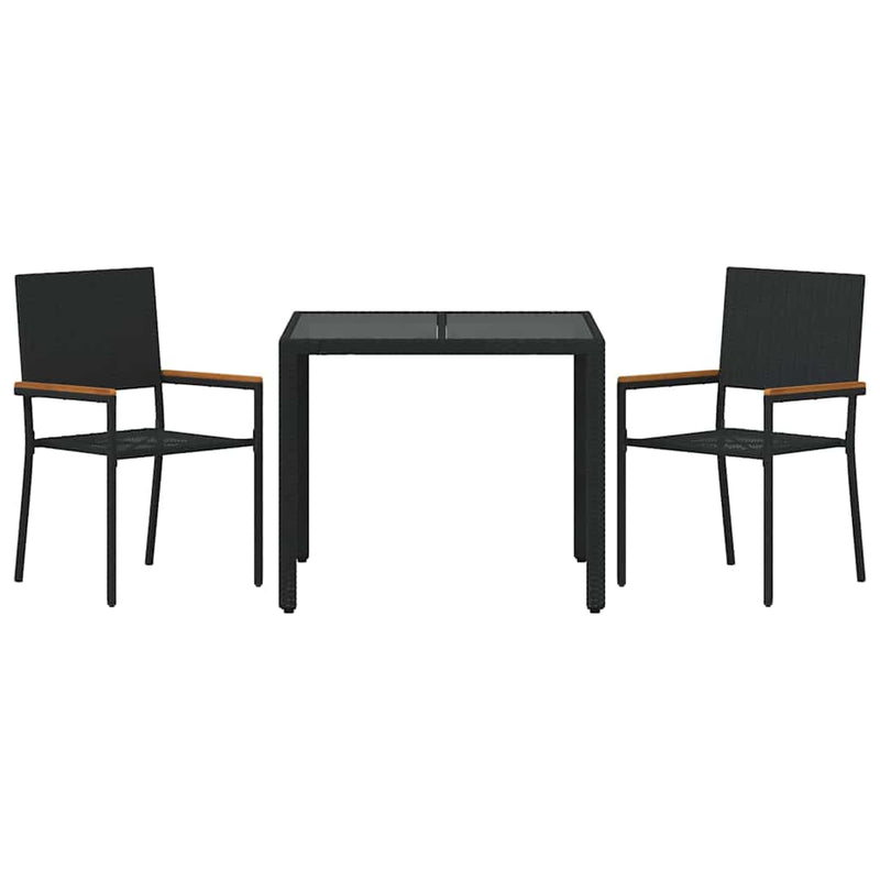 vidaXL Kert étkező szett 3 pcs Fekete 90 x 90 x 75 cm polirattan