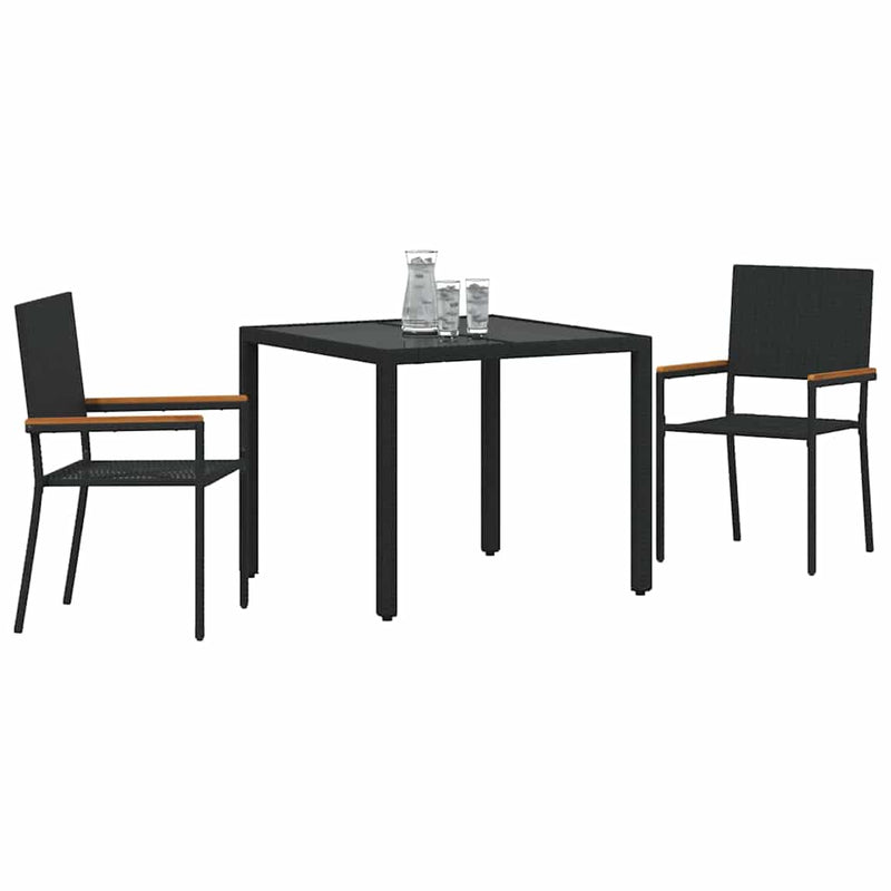 vidaXL Kert étkező szett 3 pcs Fekete 90 x 90 x 75 cm polirattan