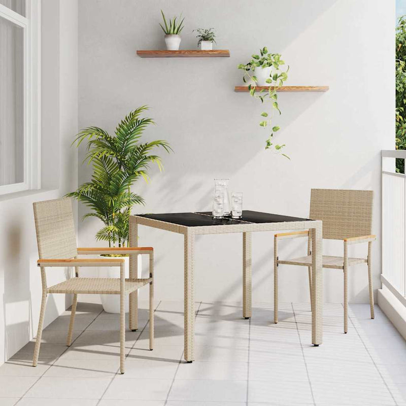 vidaXL Kert étkező szett 3 pcs Bézs 90 x 90 x 75 cm polirattan