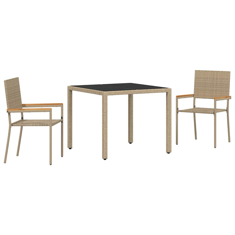 vidaXL Kert étkező szett 3 pcs Bézs 90 x 90 x 75 cm polirattan