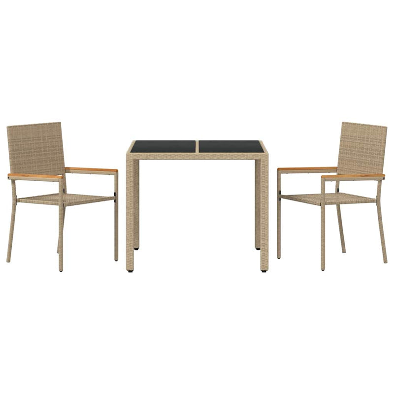 vidaXL Kert étkező szett 3 pcs Bézs 90 x 90 x 75 cm polirattan