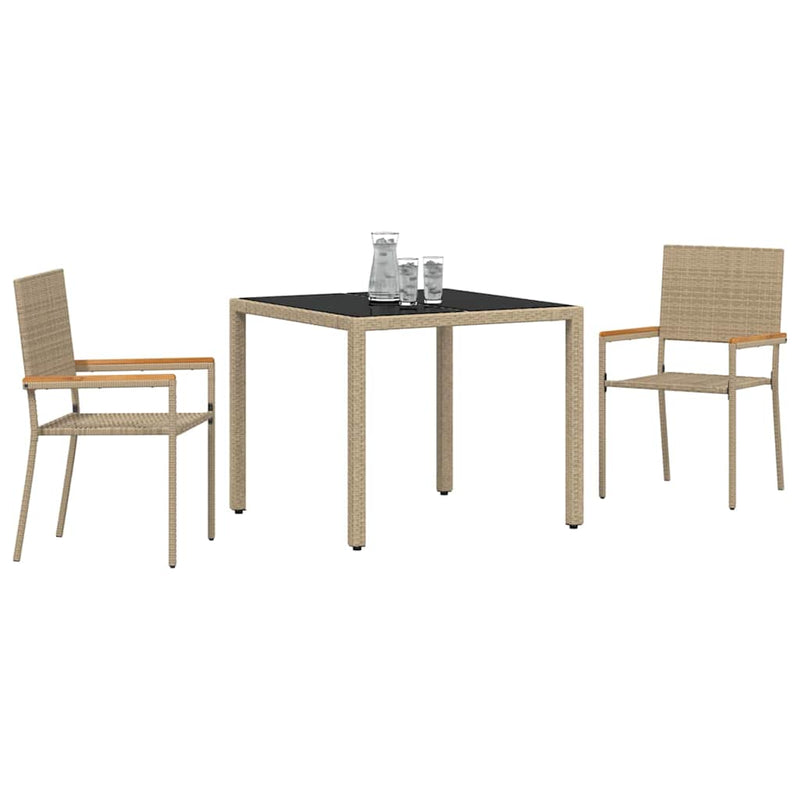 vidaXL Kert étkező szett 3 pcs Bézs 90 x 90 x 75 cm polirattan