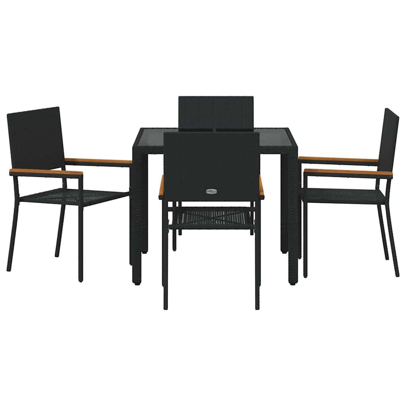 vidaXL Kert étkező szett 5 pcs Fekete 90 x 90 x 75 cm polirattan
