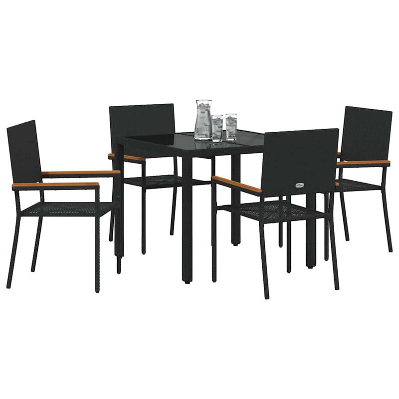 vidaXL Kert étkező szett 5 pcs Fekete 90 x 90 x 75 cm polirattan