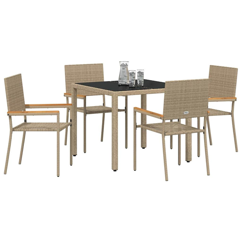 vidaXL Kert étkező szett 5 pcs Bézs 90 x 90 x 75 cm polirattan