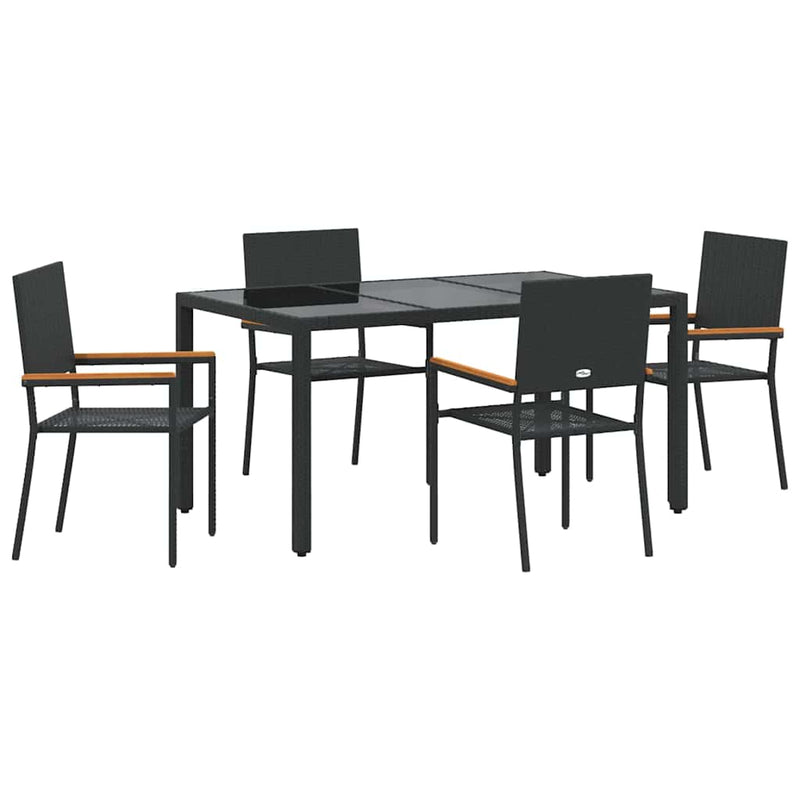 vidaXL Kert étkező szett 5 pcs Fekete 150 x 90 x 75 cm polirattan