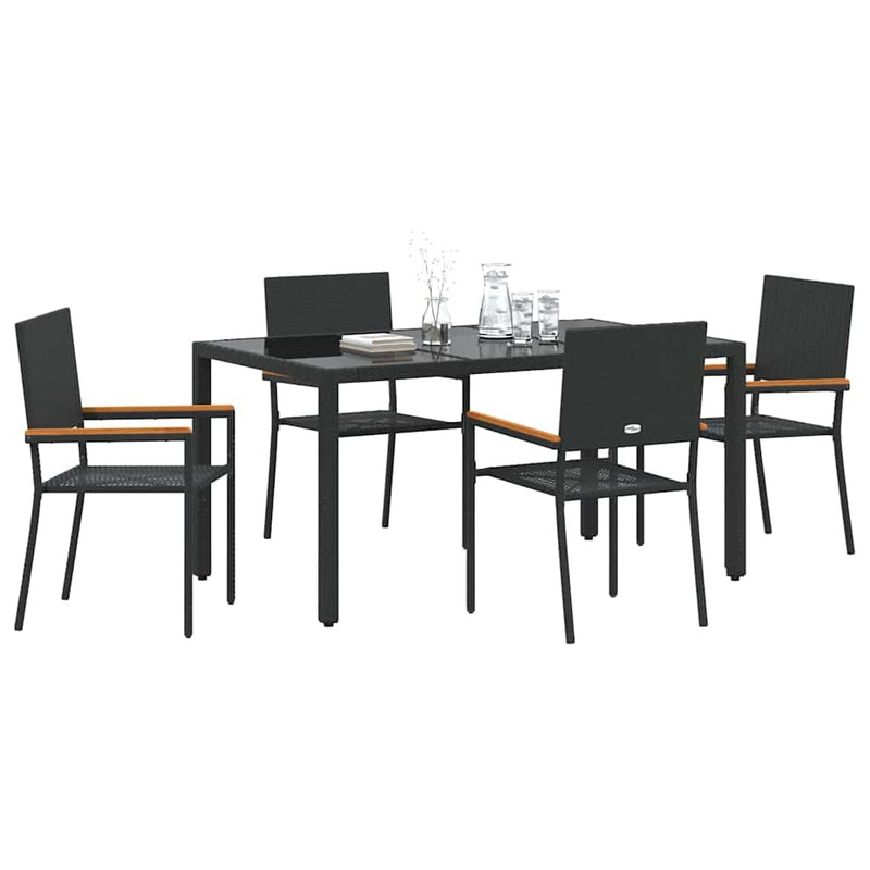 vidaXL Kert étkező szett 5 pcs Fekete 150 x 90 x 75 cm polirattan